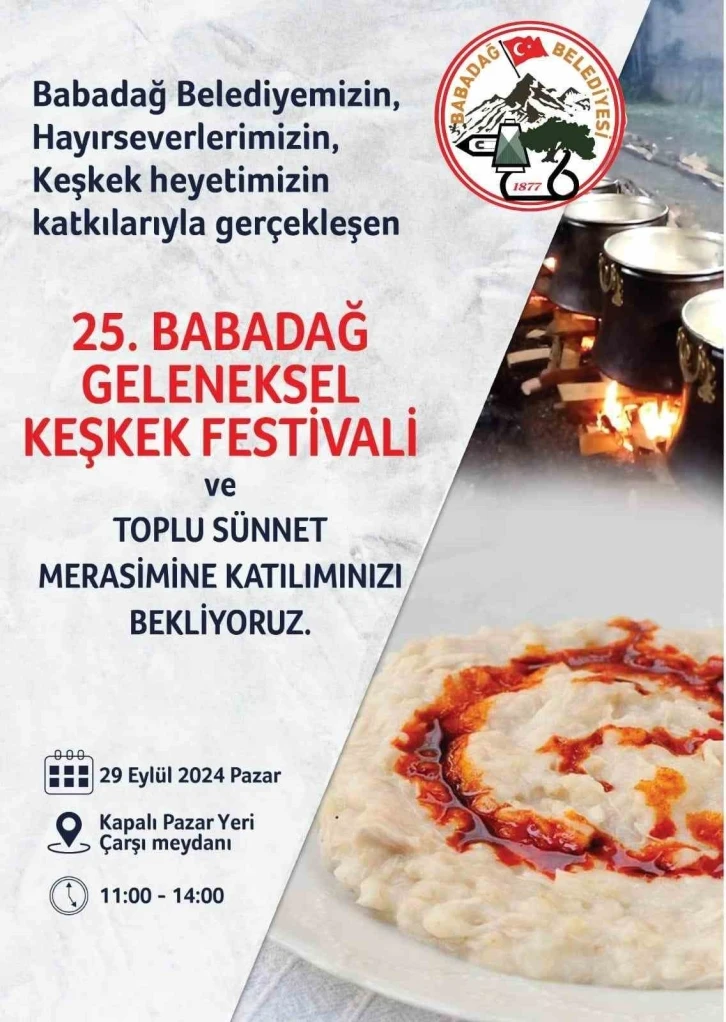 25. Babadağ Geleneksel Keşkek Festivali ve Toplu sünnet merasimi için geri sayım başladı
