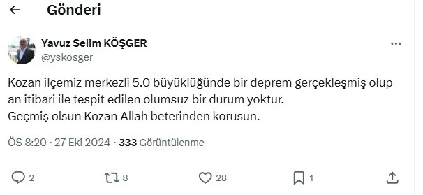 Adana Valisi Köşger: "Olumsuz bir durum yok"
