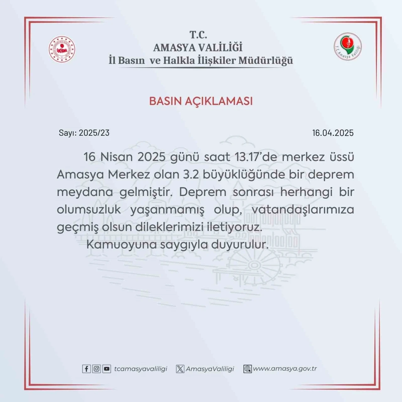 Amasya Valiliği’nden 3.2 depremle ilgili açıklama: &quot;Bir olumsuzluk yok&quot;

