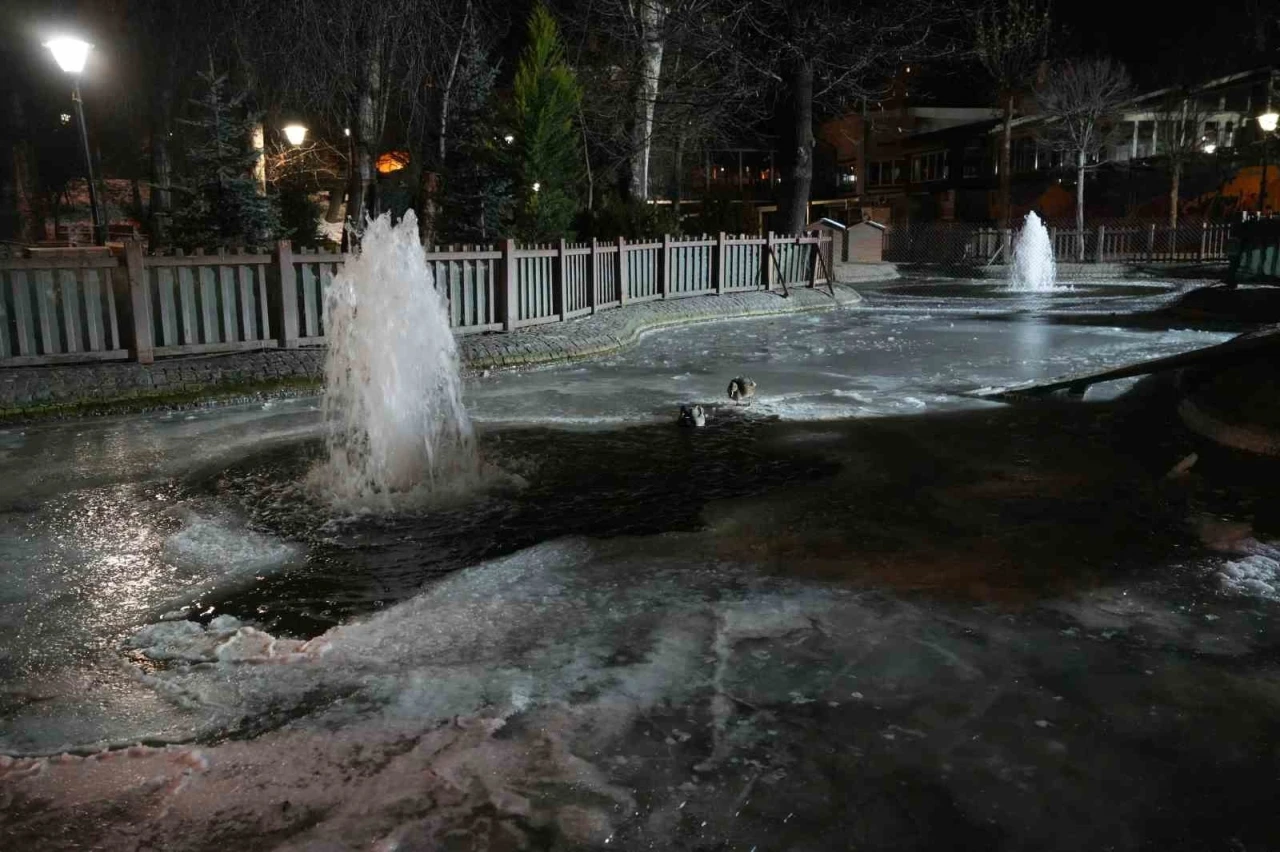 Ankara’da hava sıcaklığı eksi 10 dereceye düştü: Kuğulu Park’ın havuzu dondu
