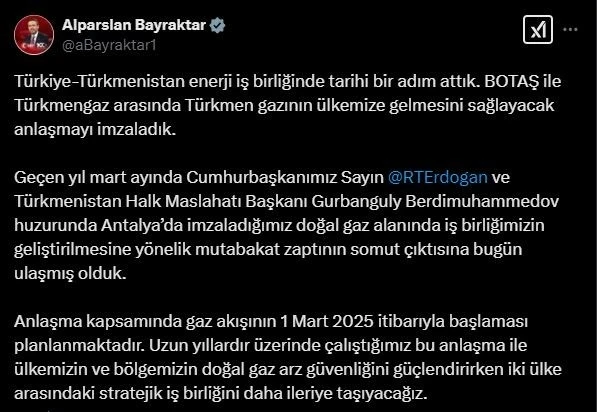 Bakan Bayraktar: &quot;Türkiye-Türkmenistan enerji iş birliğinde tarihi bir adım attık&quot;
