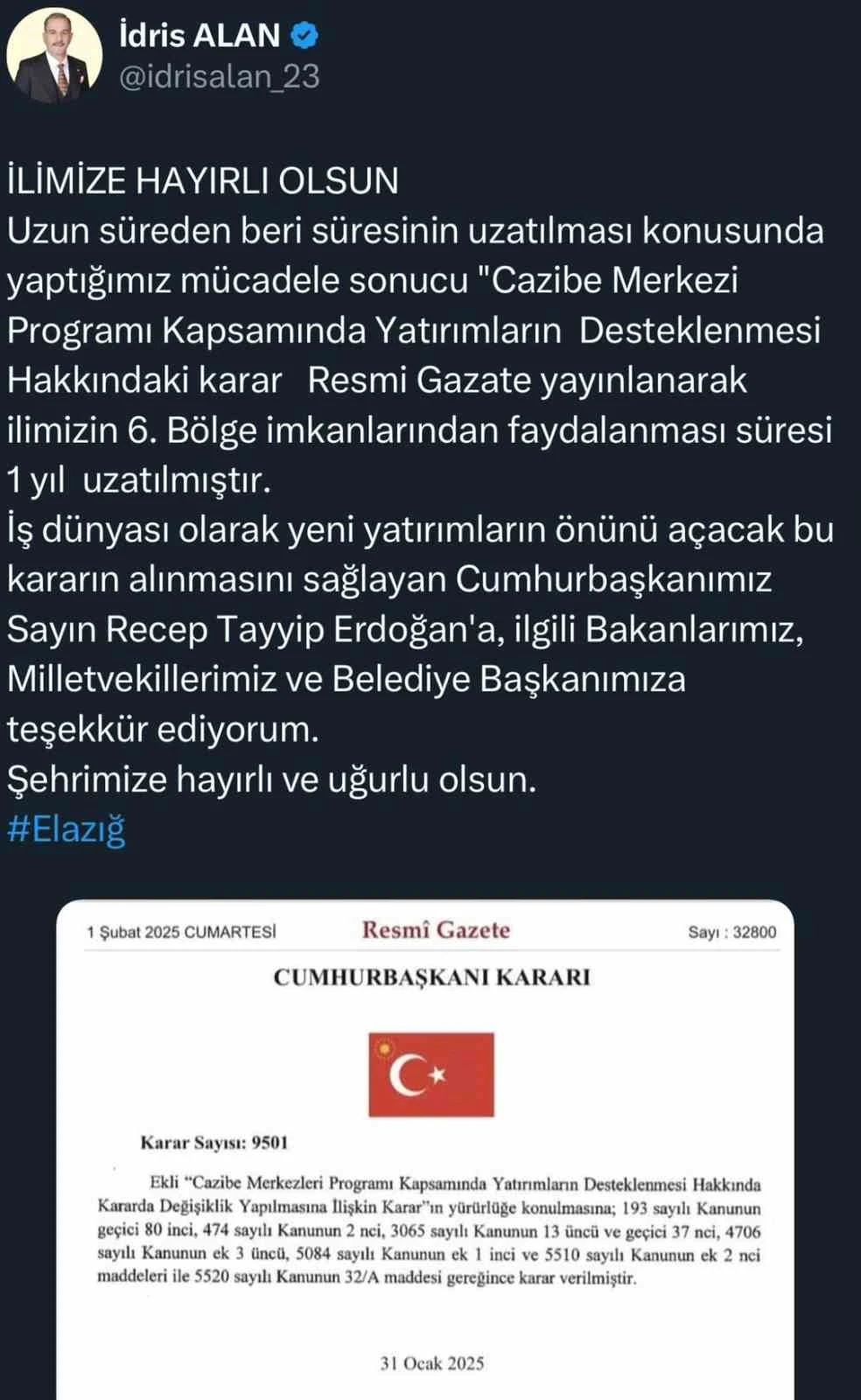 Başkan Alan müjdeyi verdi, 6 bölge teşvikleri bir yıl uzatıldı
