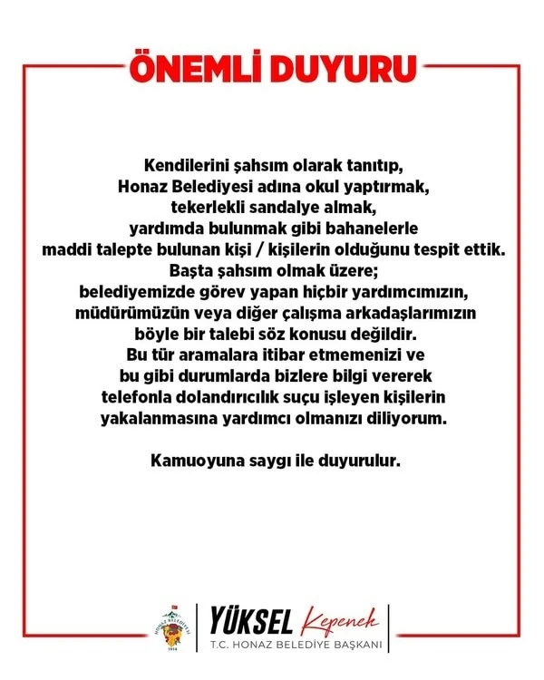 Başkan Kepenek dolandırıcılara karşı uyarıda bulundu
