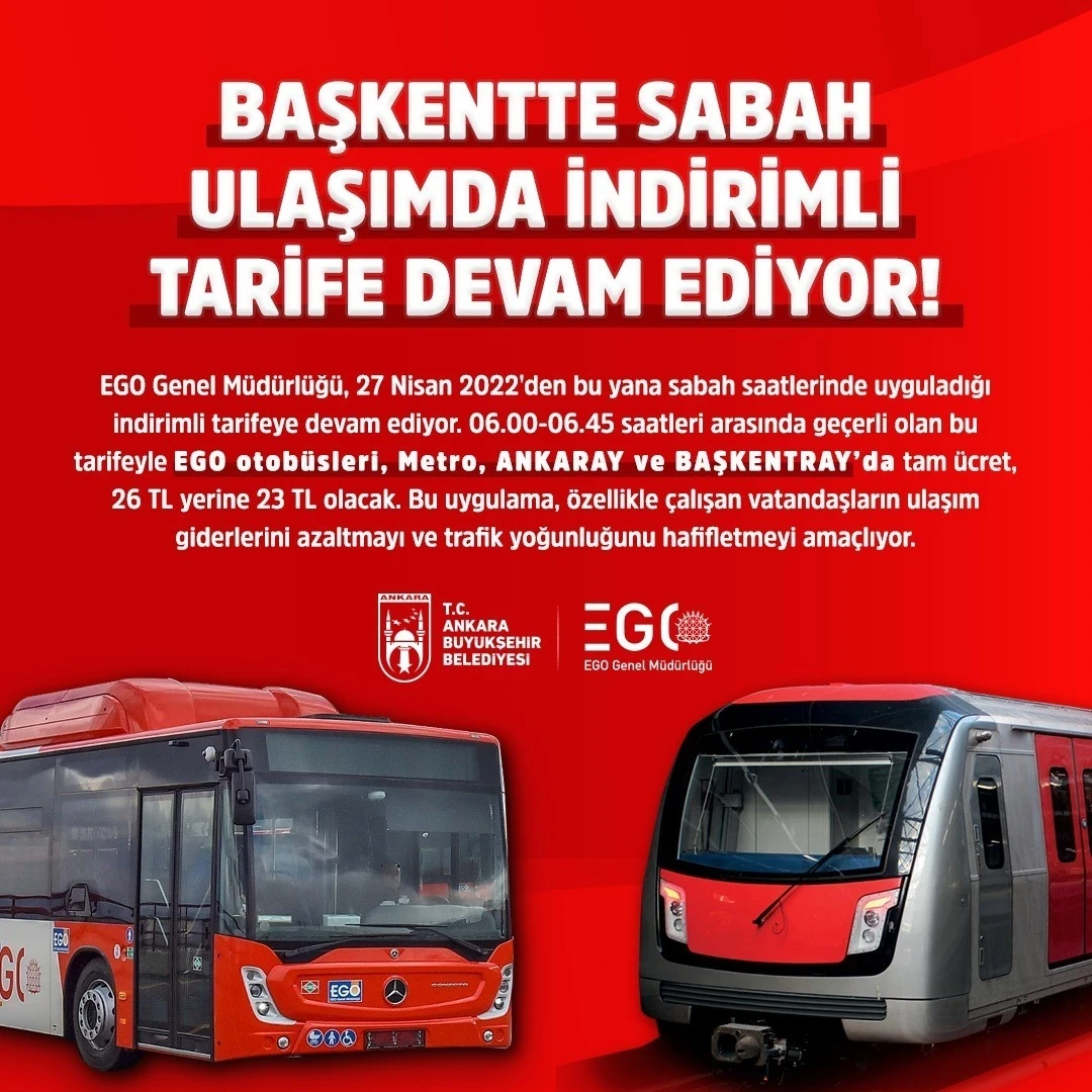 Başkent’te sabah ulaşımında indirimli tarife devam ediyor
