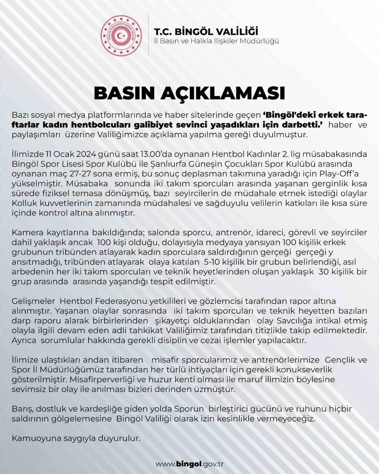 Bingöl Valiliği’nden açıklama
