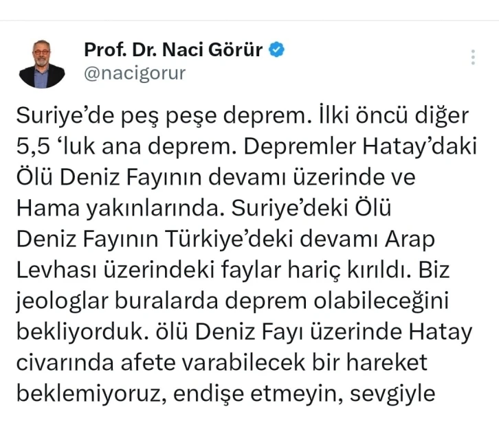 Deprem uzmanı Naci Görür’den "endişe etmeyin" açıklaması
