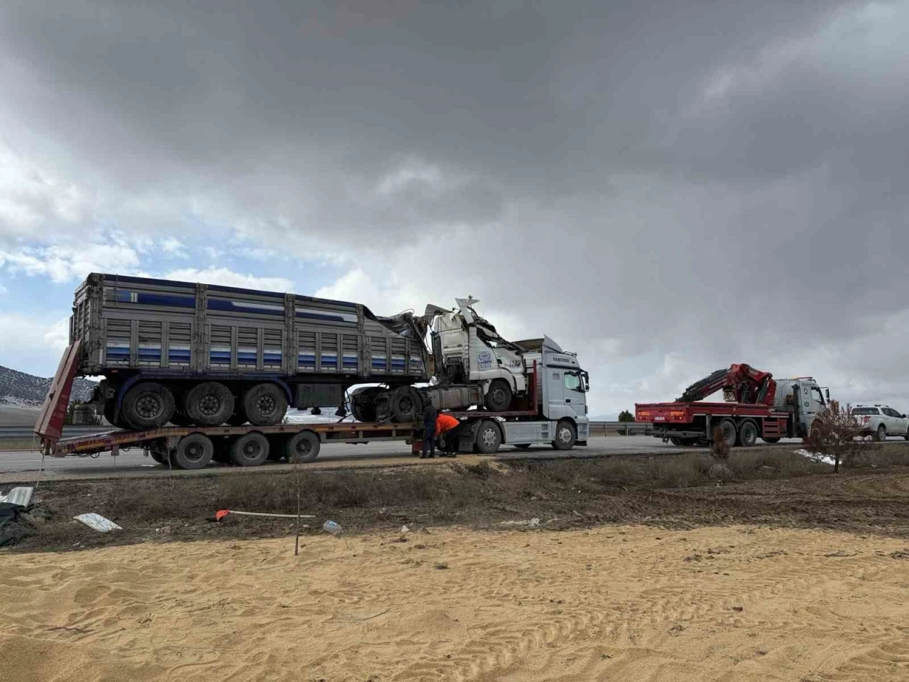 Devrilen tırda 25 ton büyükbaş hayvan yeni çevreye saçıldı
