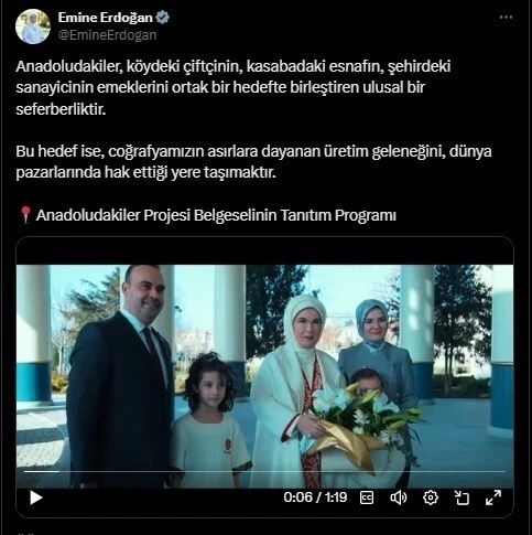 Emine Erdoğan’dan "Anadoludakiler" paylaşımı:
