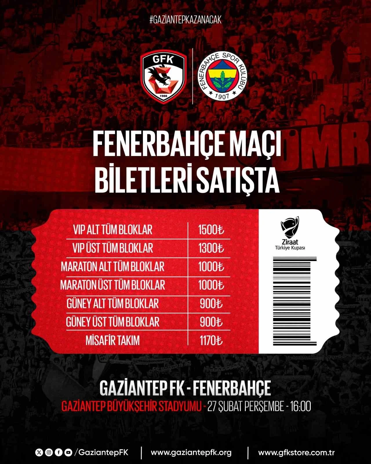 Gaziantep FK - Fenerbahçe maçı biletleri satışta
