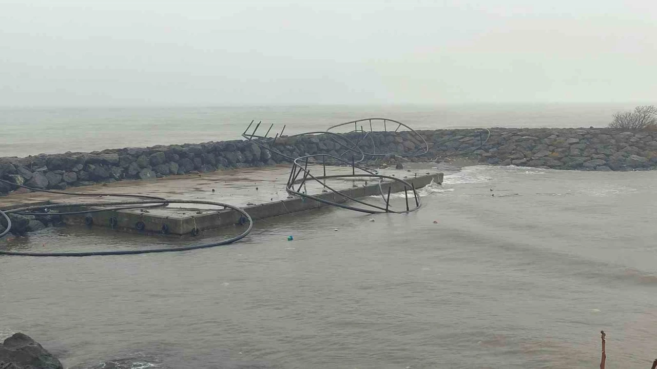 Giresun’da fırtına balık kafeslerini kıyıya sürükledi
