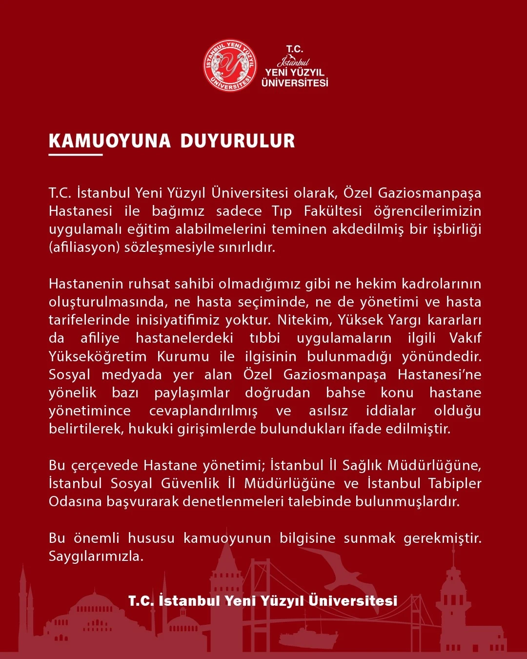 İstanbul Yeni Yüzyıl Üniversitesinden sosyal medyadaki iddialarla ilgili açıklama
