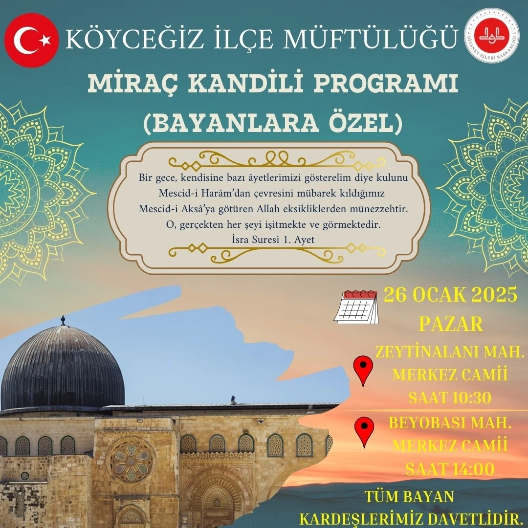 Köyceğiz'de Miraç Kandili Özel Programları