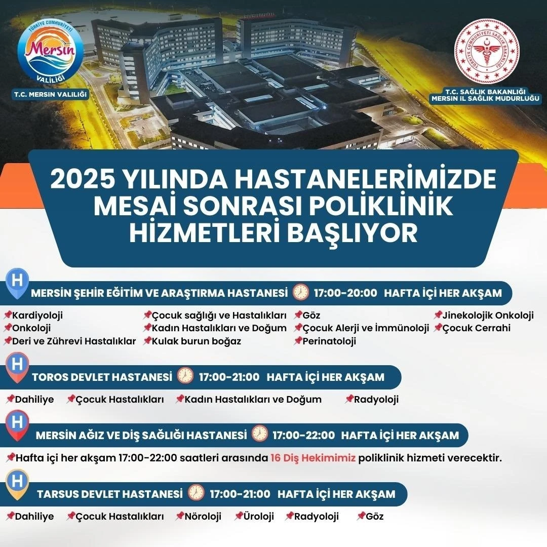 Mersin’de mesai sonrası poliklinik hizmetleri başlıyor
