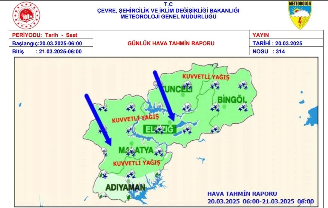 Meteorolojiden Elazığ için kuvvetli yağış ve rüzgar uyarısı
