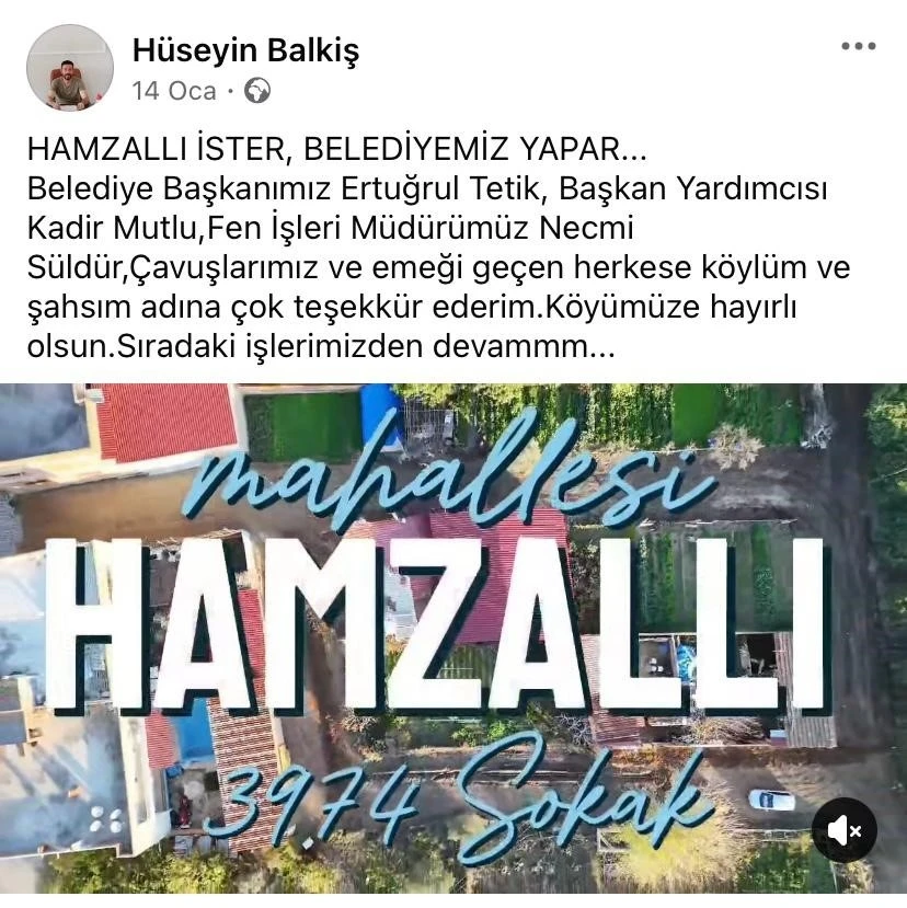 Muhtarlar sosyal medya hesaplarından Başkan Tetik’e teşekkür etti
