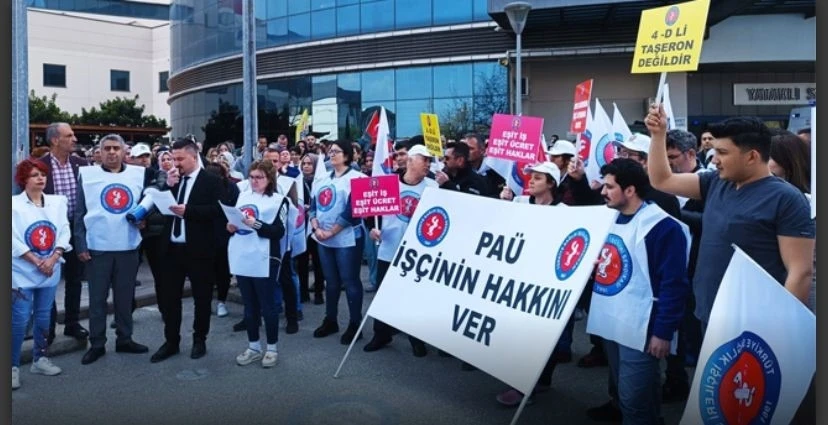 PAÜ Hastanesi çalışanları eylem yaptı
