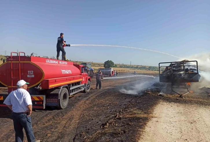 Saman balyası yüklü römork yandı
