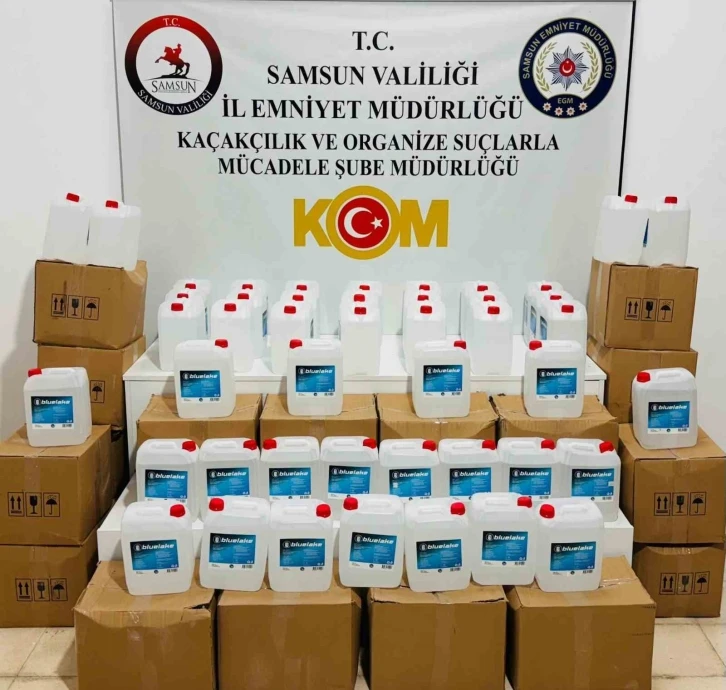 Samsun’da sahte içki yapımında kullanılan 640 litre etil alkol ele geçirildi
