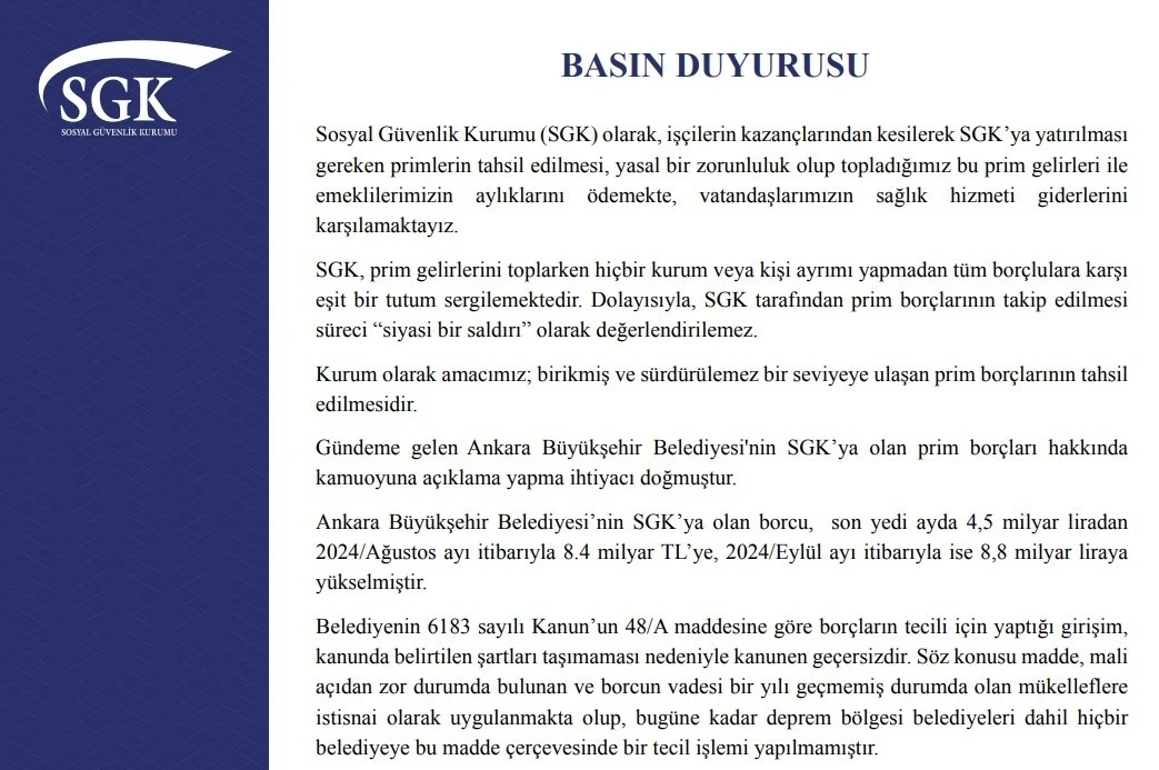 SGK: &quot;(ABB’nin prim borçları) SGK ile rızaen anlaşma yapıldığı iddiası gerçeği yansıtmıyor&quot;
