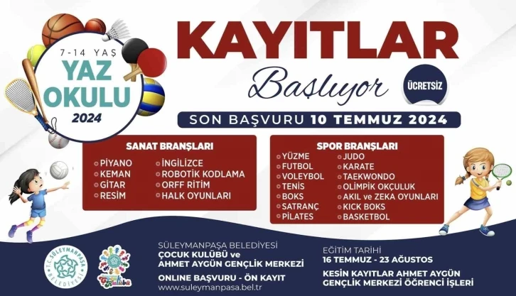 Süleymanpaşa Belediyesi 2024 Yaz Okulu başvuruları başladı
