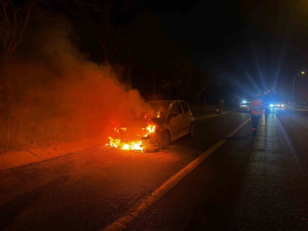 Tekirdağ’da İranlı kadının aracı alev topuna döndü
