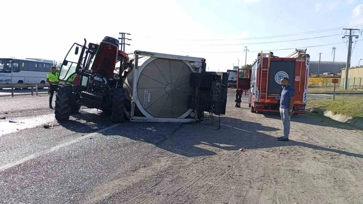 Tekirdağ’da tanker traktöre çarptı facianın eşiğinden dönüldü
