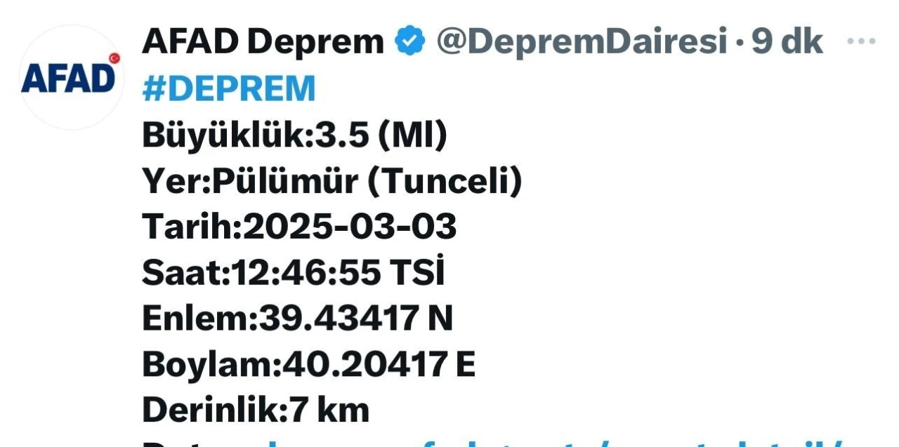 Tunceli’de korkutan deprem
