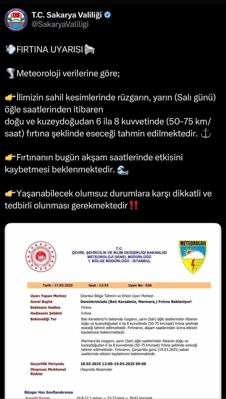 Valilik Sakarya’nın sahil kesimleri için uyardı
