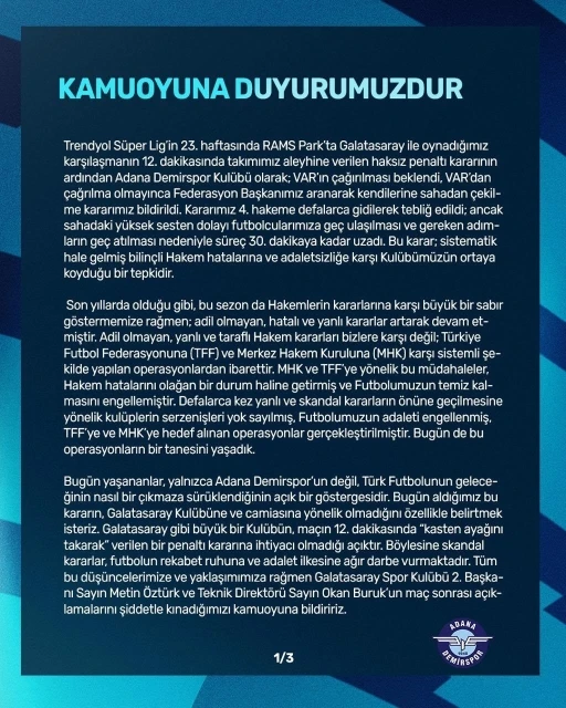 Adana Demirspor: &quot;4. hakeme kararımızı defalarca bildirdik&quot;
