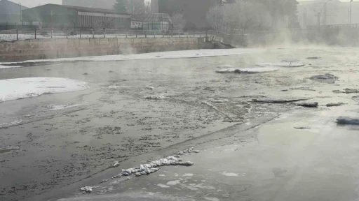 Ağrı’da dondurucu soğuklar nedeniyle Murat Nehri buz tuttu
