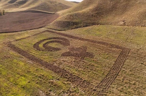 Amasyalı çiftçi tarlasına traktörüyle Türk bayrağı çizdi
