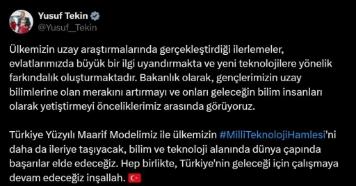 Bakan Tekin: &quot;Milli teknoloji hamlesini daha ileriye taşıyacağız&quot;
