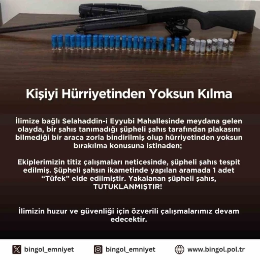 Bingöl’de bir şahsı kaçırmaya çalışan şüpheli tutuklandı
