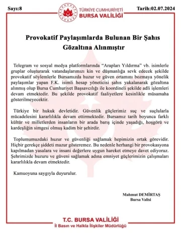 Bursa’da provokasyona gözaltı
