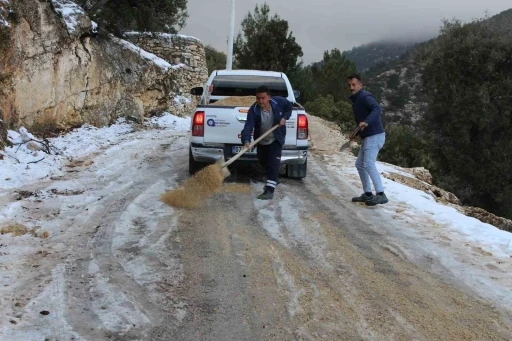 Büyükşehir ekiplerinden buz tutan yollarda tuzlama çalışması
