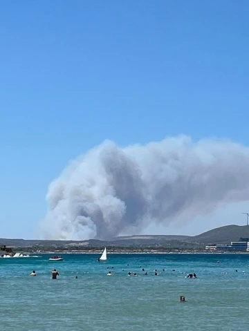 Çeşme’deki orman yangınına havadan ve karadan müdahale
