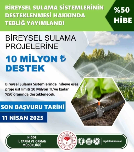 Çiftçilere Bireysel Sulama Sistemleri Hibe Başvuruları başladı
