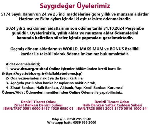 Denizli Ticaret Odasından aidatlarda son hafta uyarısı
