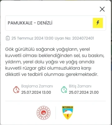 Denizli’ye kuvvetli yağış uyarısı
