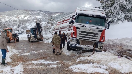 Doğalgaz tüpleri taşıyan tır şarampole yan yattı
