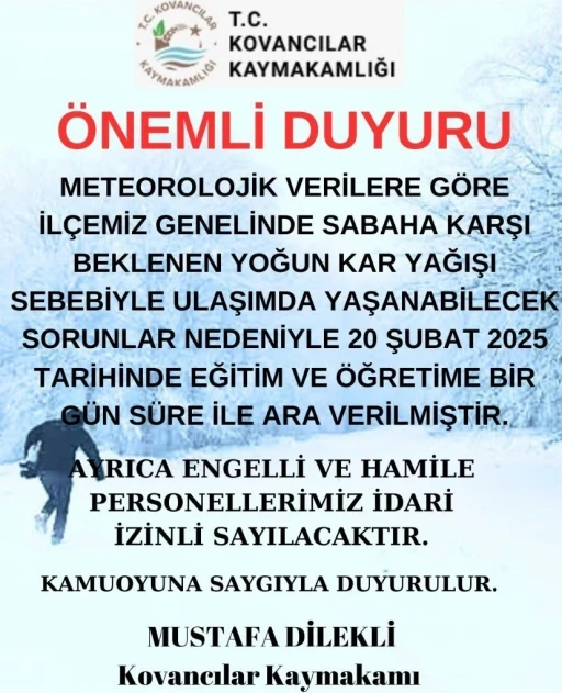 Elazığ’da 3 ilçede eğitime ara verildi
