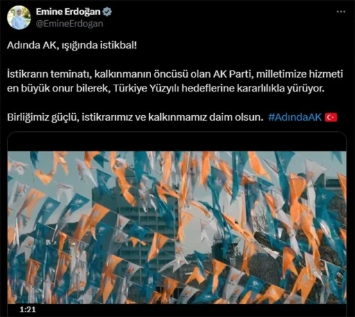 Emine Erdoğan’dan AK Parti 8. Olağan Büyük Kongresi paylaşımı: &quot;Birliğimiz güçlü, istikrarımız ve kalkınmamız daim olsun&quot;
