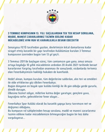 Fenerbahçe’den 3 Temmuz açıklaması
