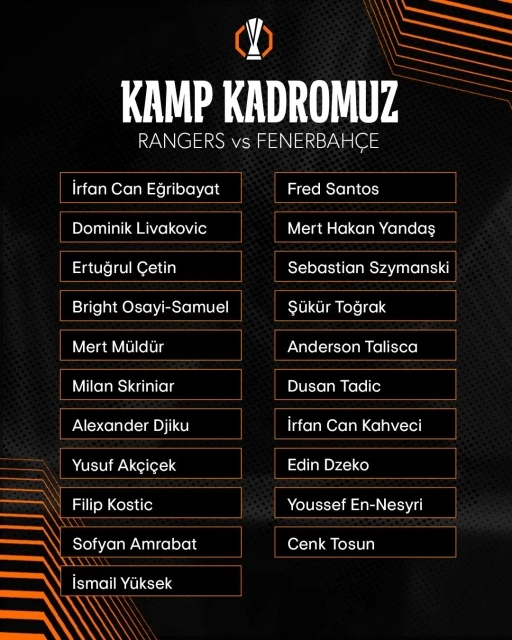 Fenerbahçe’nin Rangers maçı kamp kadrosu belli oldu
