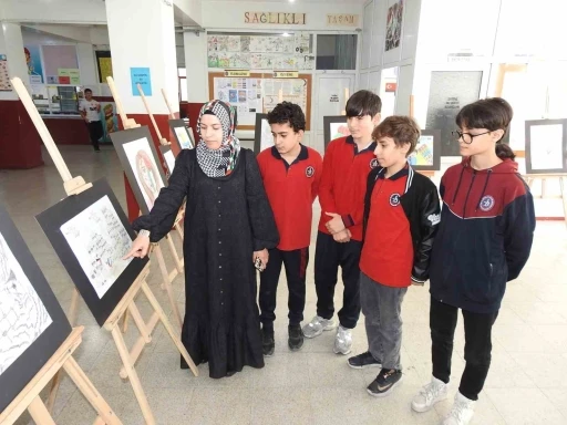 Gaziantep’te öğrenciler Ramazan’da &quot;Gazze’nin Sesiyiz&quot; resim sergisi açtı
