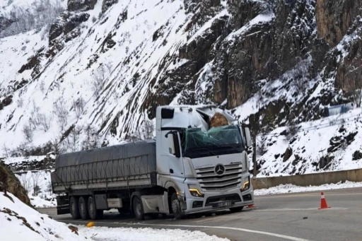 Gümüşhane’de tırın üzerine kaya düştü: Sürücü yaralandı
