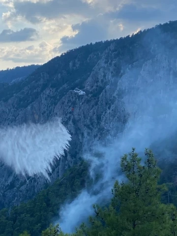 Kanyonda düşen yıldırımın neden olduğu orman yangını kontrol altına alındı
