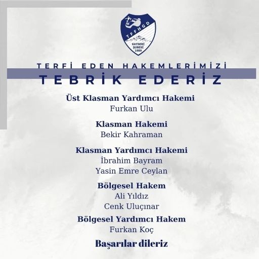 Kayseri Bölgesi’nden 7 futbol hakemi terfi etti
