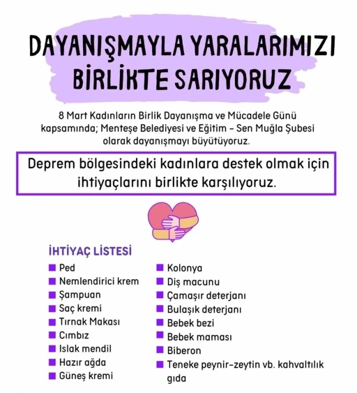 Menteşe’den depremzede kadınlar için dayanışma kampanyası
