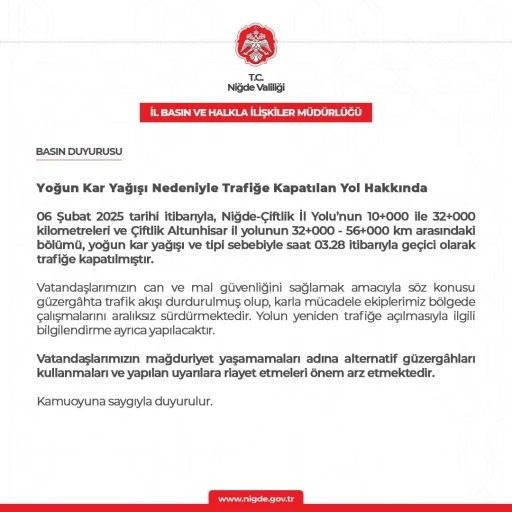 Niğde’de kar yolları kapattı
